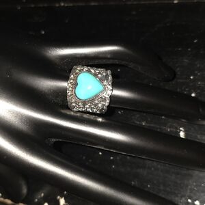 Silver Heart Ring with Turquoise Stone